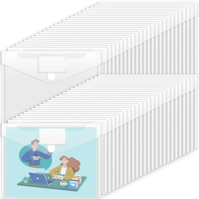 Main image of 50 Pack Plastic Envelopes Poly Envelopes, Clear Document Flie Folders US Letter A4 Size File Envelopes with Label Pocket for School Home Work Office Organization, Clear