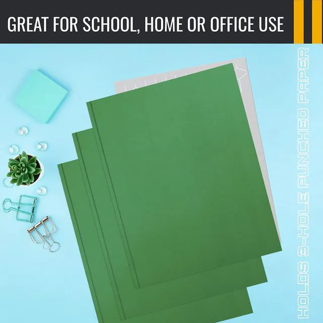 Alt view image 6 of 6 - Green Paper 2 Pocket Folders with Prongs, 50 Pack, Matte Texture, Letter Size Paper Folders, 50 Pack, with 3 Metal Prong Fastener Clips, Green