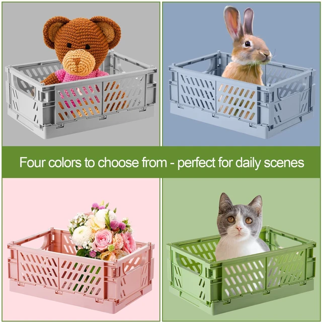 Alt view image 2 of 6 - 4-Pack Small Collapsible Plastic Storage Baskets, 9.8"x6.5"x3.8" Pastel, Space-Saving, Collapsible Plastic Bins, Cute Mini Storage Crates, for Classroom, Kitchen, Office, Bedroom