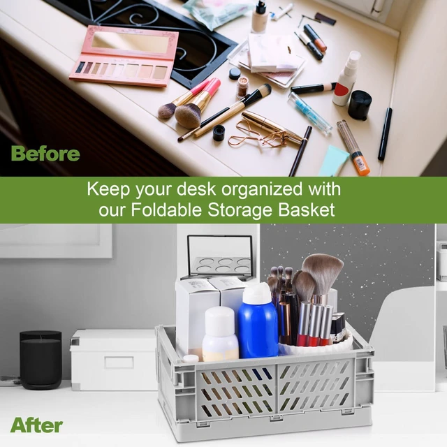 Alt view image 4 of 5 - 2-Pack Collapsible Plastic Storage Baskets, Purple, 9.8"x6.5"x3.8" Pastel, Space-Saving, Collapsible Plastic Bins, Cute Mini Storage Crates, for Classroom, Kitchen, Office, Bedroom