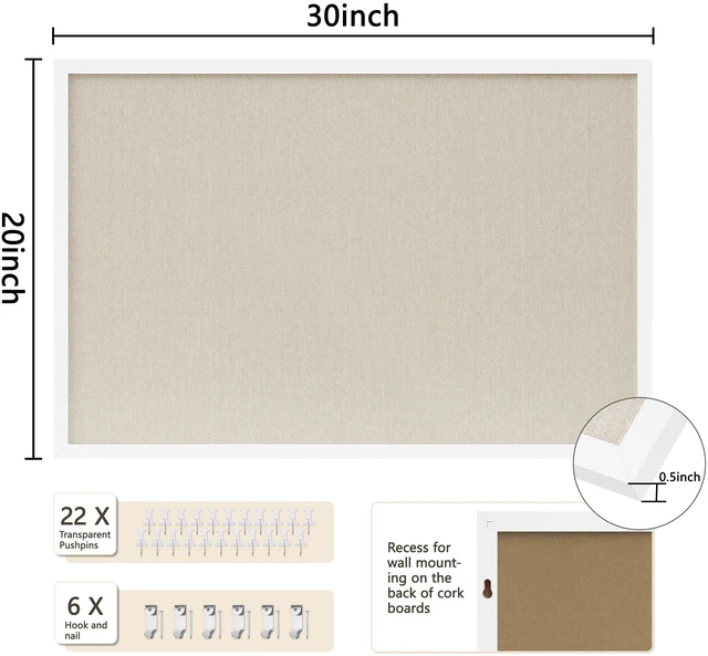 Alt view image 2 of 7 - Cork Board with Linen White 2Pack,Bulletin Board 30"x20" Hanging Corkboards for Office Home School Message Board or Vision Board Decoration