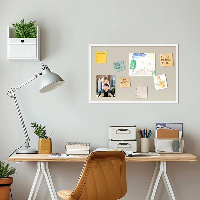 Alt view image 4 of 7 - Cork Board with Linen White,Bulletin Board 30"x20" Hanging Corkboards for Office Home School Message Board or Vision Board Decoration
