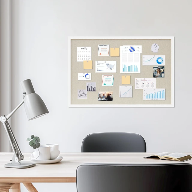 Alt view image 3 of 7 - Cork Board with Linen White,Bulletin Board 30"x20" Hanging Corkboards for Office Home School Message Board or Vision Board Decoration
