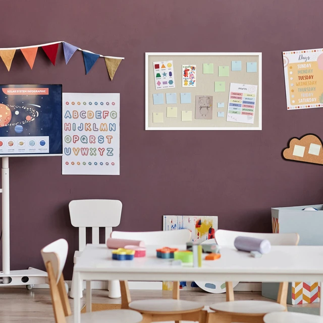 Alt view image 6 of 7 - Cork Board with Linen White,Bulletin Board 30"x20" Hanging Corkboards for Office Home School Message Board or Vision Board Decoration