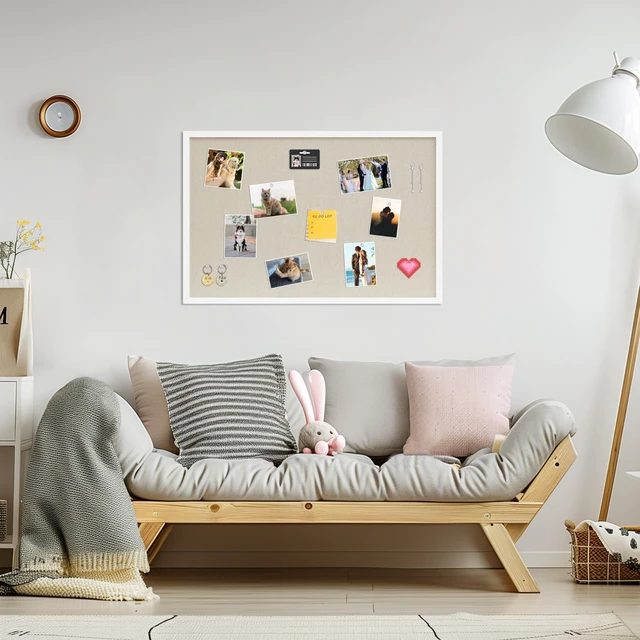 Alt view image 5 of 7 - Cork Board with Linen White,Bulletin Board 30"x20" Hanging Corkboards for Office Home School Message Board or Vision Board Decoration