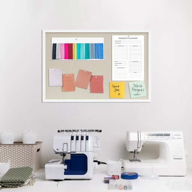 Alt view image 7 of 7 - Cork Board with Linen White,Bulletin Board 30"x20" Hanging Corkboards for Office Home School Message Board or Vision Board Decoration