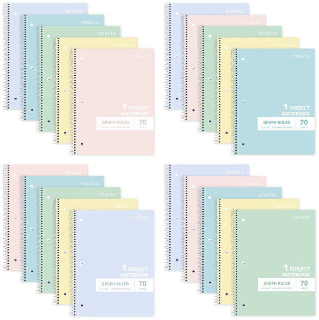 Main image of 1 Subject Graph Paper Spiral Notebook Bulk, 140 Pages, Assorted 70 Sheets, 8 x 10.5 in, 20 Pack School Notebooks, Graph Paper, Grid Pages, Math, Engineering: Amazon.com