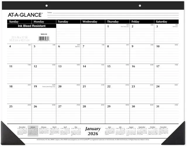 Alt view image 2 of 7 - 2026 Desk Calendar, Desk Pad, Monthly, 21-3/4" x 17", Large, Ruled Blocks, 3 Pack (AZSK240026), White