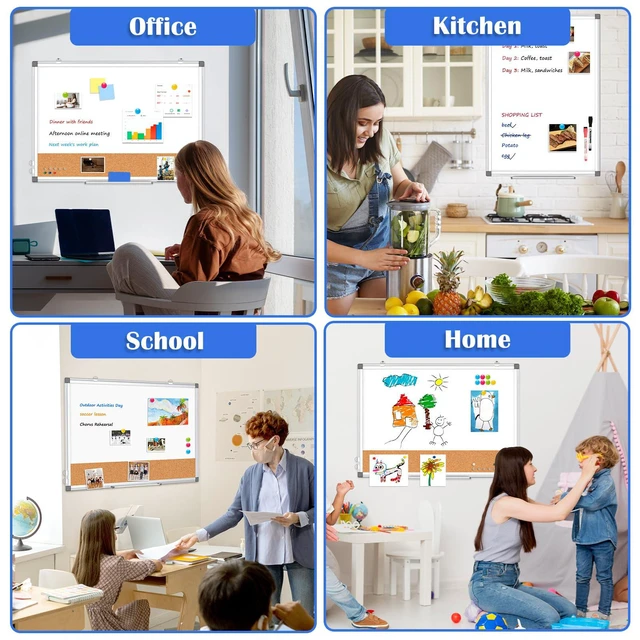 Alt view image 6 of 6 - Whiteboard Cork Board Combo for Wall, 36" x 24" Dry Erase Whiteboard Double-Sided Magnetic, Corkboard White Board Combo, Bulletin Board, Aluminium Frame, Hang Wall Mount, Office Home School