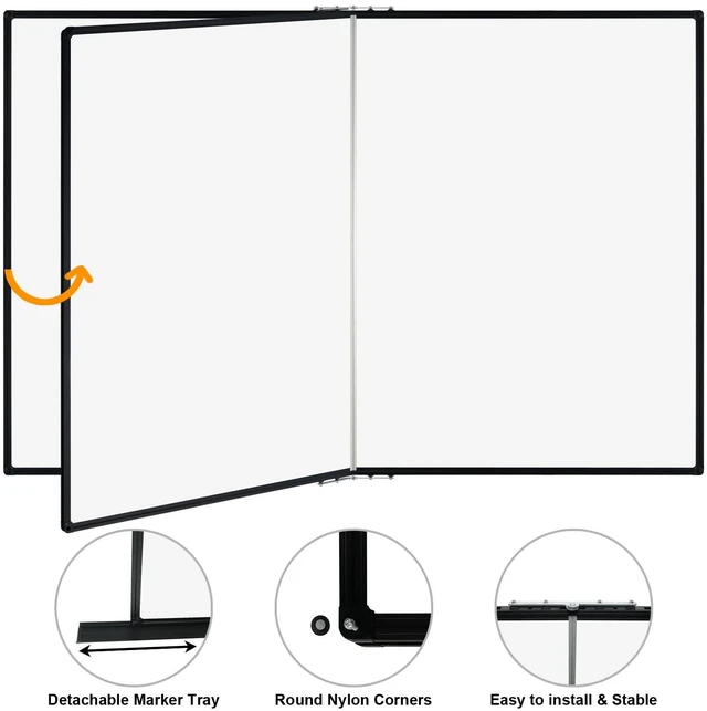 Alt view image 3 of 6 - Large Foldable White Board 60 x 48 Inches, Dry Erase Magnetic White Board, Black Aluminum Frame with 2 Detachable Marker Trays Wall Mounted Board for Office Home and School