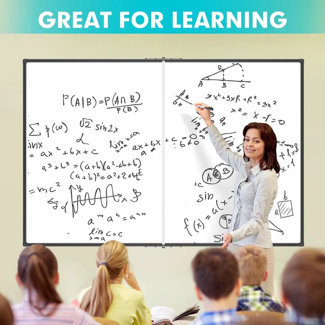 Alt view image 5 of 6 - Large Foldable White Board 60 x 48 Inches, Dry Erase Magnetic White Board, Black Aluminum Frame with 2 Detachable Marker Trays Wall Mounted Board for Office Home and School