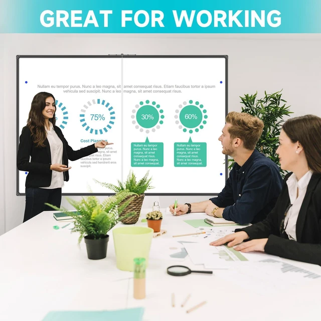 Alt view image 6 of 6 - Large Foldable White Board 60 x 48 Inches, Dry Erase Magnetic White Board, Black Aluminum Frame with 2 Detachable Marker Trays Wall Mounted Board for Office Home and School