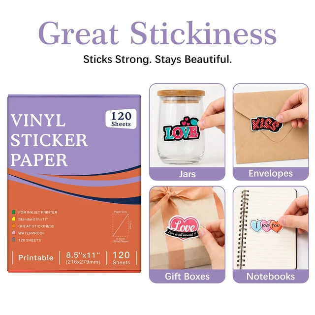 Alt view image 3 of 7 - Printable Clear Sticker Paper, 120 Sheets, 8.5x11, for Inkjet Quick-Drying Surface, Vivid Prints, Removable, Tear-Resistant, Clear Labels and Custom Crafts for Cutting Machines