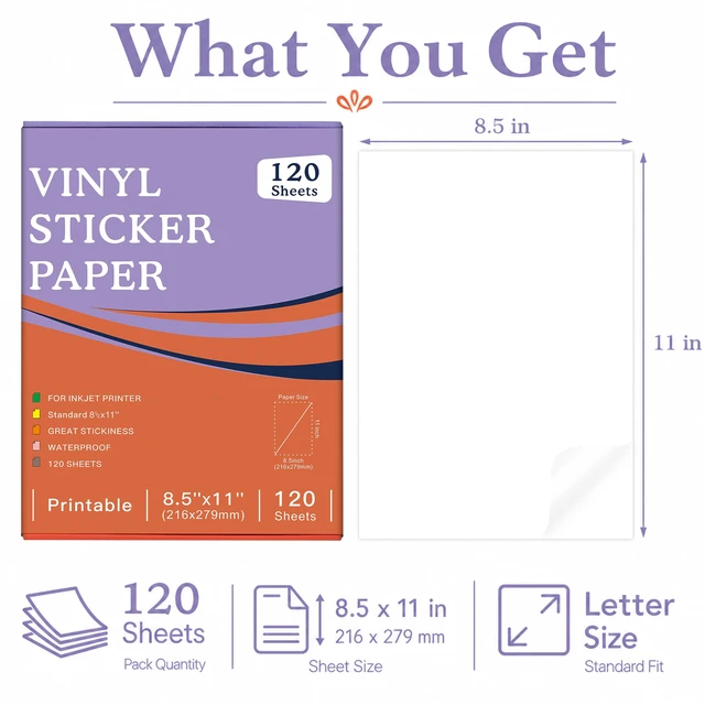 Alt view image 4 of 7 - Printable Clear Sticker Paper, 120 Sheets, 8.5x11, for Inkjet Quick-Drying Surface, Vivid Prints, Removable, Tear-Resistant, Clear Labels and Custom Crafts for Cutting Machines