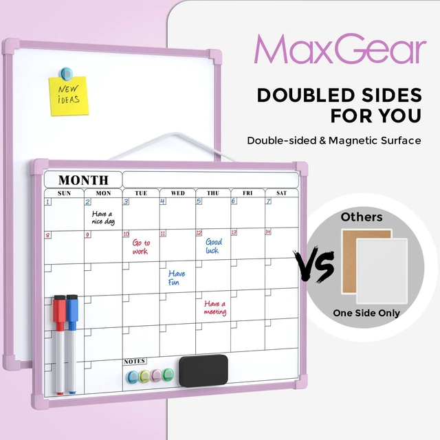 Alt view image 3 of 7 - Monthly Calendar Dry Erase Board for Wall, 16"x12", Purple Frame Double-Sided, Hanging Small White Board, Portable Whiteboard for Planning, Drawing, Memo, to Do List, Home, Kitchen, Office