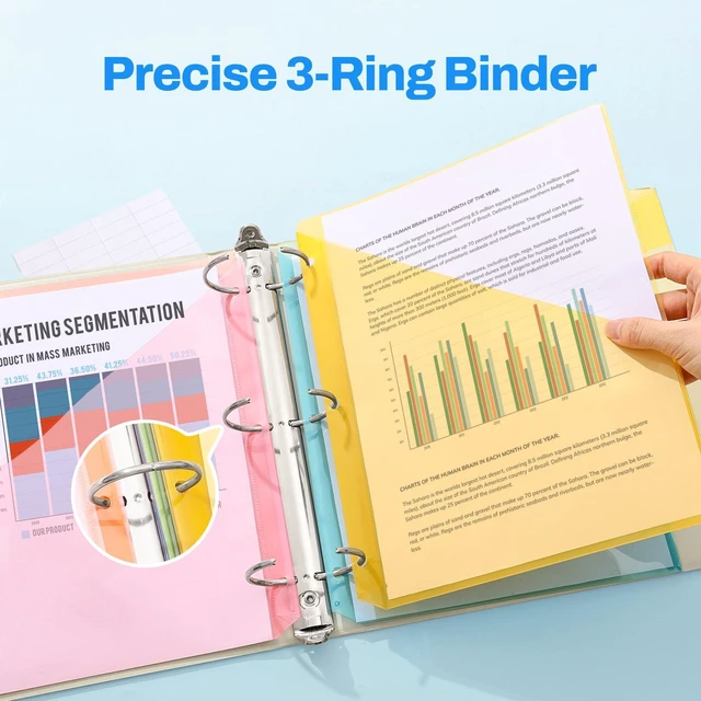 Alt view image 4 of 7 - 8 Tab Dividers with Pockets, Plastic Dividers for 3 Ring Binder, Subject Dividers with 2 Pockets, Binder Dividers for School Office Home Supplies, Soft Color, 3 Set