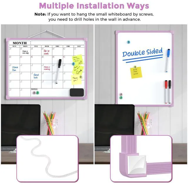 Alt view image 4 of 7 - Monthly Calendar Dry Erase Board for Wall, 16"x12", Purple Frame Double-Sided, Hanging Small White Board, Portable Whiteboard for Planning, Drawing, Memo, to Do List, Home, Kitchen, Office