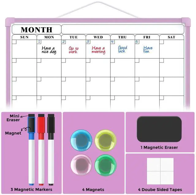 Alt view image 5 of 7 - Monthly Calendar Dry Erase Board for Wall, 16"x12", Purple Frame Double-Sided, Hanging Small White Board, Portable Whiteboard for Planning, Drawing, Memo, to Do List, Home, Kitchen, Office