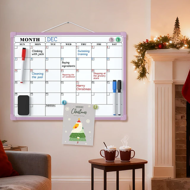 Alt view image 7 of 7 - Monthly Calendar Dry Erase Board for Wall, 16"x12", Purple Frame Double-Sided, Hanging Small White Board, Portable Whiteboard for Planning, Drawing, Memo, to Do List, Home, Kitchen, Office