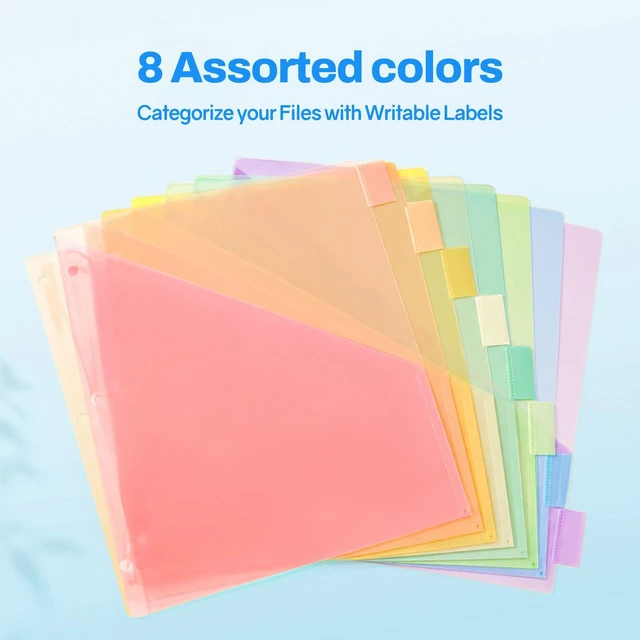 Alt view image 6 of 7 - 8 Tab Dividers with Pockets, Plastic Dividers for 3 Ring Binder, Subject Dividers with 2 Pockets, Binder Dividers for School Office Home Supplies, Soft Color, 3 Set