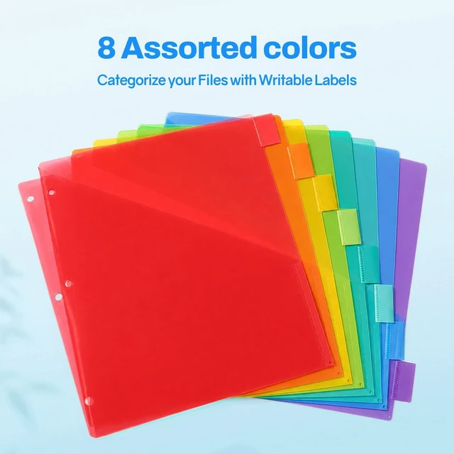 Alt view image 6 of 7 - 8 Tab Dividers with Pockets, Plastic Dividers for 3 Ring Binder, Subject Dividers with 2 Pockets, Binder Dividers for School Office Home Supplies, Bright Color, 6 Set