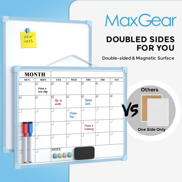 Alt view image 3 of 7 - Monthly Calendar Dry Erase Board for Wall, 16"x12", Blue Frame Double-Sided, Hanging Small White Board, Portable Whiteboard for Planning, Drawing, Memo, to Do List, Home, Kitchen, Office
