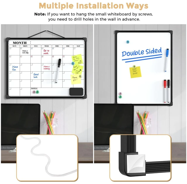 Alt view image 4 of 7 - Monthly Calendar Dry Erase Board for Wall, 16"x12", Black Frame Double-Sided, Hanging Small White Board, Portable Whiteboard for Planning, Drawing, Memo, to Do List, Home, Kitchen, Office