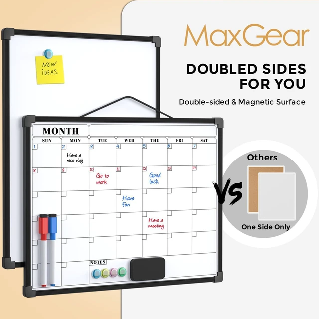 Alt view image 3 of 7 - Monthly Calendar Dry Erase Board for Wall, 16"x12", Black Frame Double-Sided, Hanging Small White Board, Portable Whiteboard for Planning, Drawing, Memo, to Do List, Home, Kitchen, Office