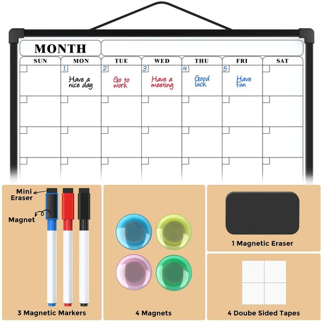 Alt view image 5 of 7 - Monthly Calendar Dry Erase Board for Wall, 16"x12", Black Frame Double-Sided, Hanging Small White Board, Portable Whiteboard for Planning, Drawing, Memo, to Do List, Home, Kitchen, Office
