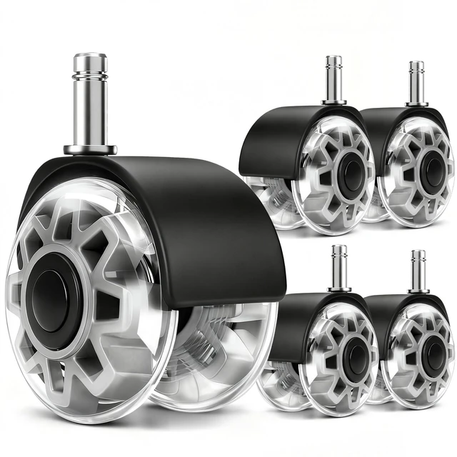 Main image of Office Chair Wheels,Smooth & Quiet Rollerblade Casters Wheels,Heavy Duty Support 700lbs Dual-Wheel Design,Gaming Desk Chair Wheel Replacement for Hardwood Floors and Carpet,2 Inch Universal Fit
