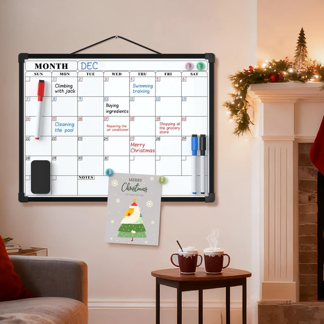 Alt view image 7 of 7 - Monthly Calendar Dry Erase Board for Wall, 16"x12", Black Frame Double-Sided, Hanging Small White Board, Portable Whiteboard for Planning, Drawing, Memo, to Do List, Home, Kitchen, Office