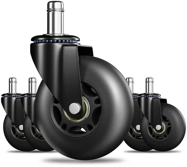 Main image of Office Chair Wheels Replacement Heavy Duty 3 Inch Roller Blade Wheels for Carpet Hardwood Floors,Support 650 LB, Noise Free, Fits 98% Chair, for All Floor, Set of 5 (Black)