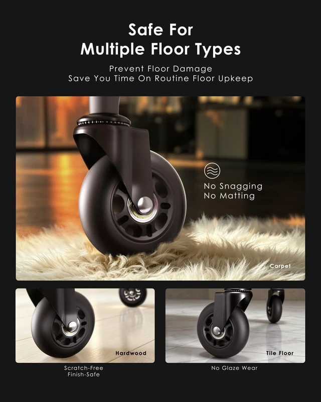 Alt view image 4 of 7 - Office Chair Wheels Replacement Heavy Duty 3 Inch Roller Blade Wheels for Carpet Hardwood Floors,Support 650 LB, Noise Free, Fits 98% Chair, for All Floor, Set of 5 (Black)