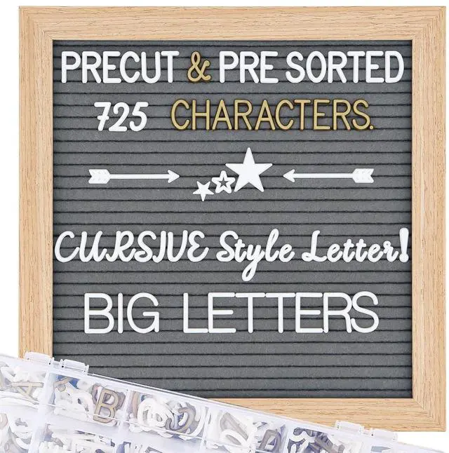 Main image of Grey Changeable Felt Letter Board, 10x10 Inch, 725 Pre-Cut & Sorted Letters, First Day of School, Classroom Decor, Message Sign
