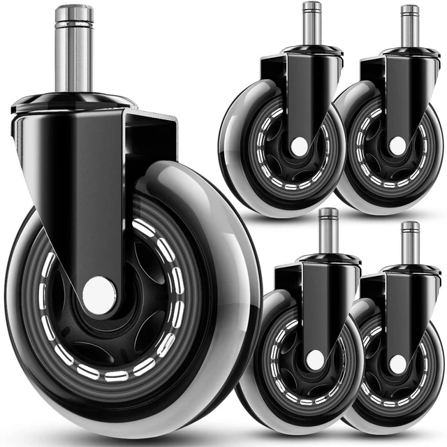 Main image of Office Chair Wheels - Replacement Rubber Wheels - Universal Fit 3 Inch Casters, Heavy-Duty Chair Casters, Noise Free, Fits 98% Chair, for All Floor (5)