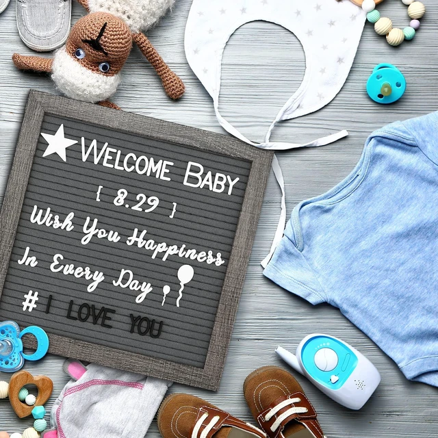 Alt view image 4 of 7 - Grey Felt Letter Board - 10x10 Inch, Pre Cut 725 Letters, First Day of School, Classroom Decor, Baby Announcements