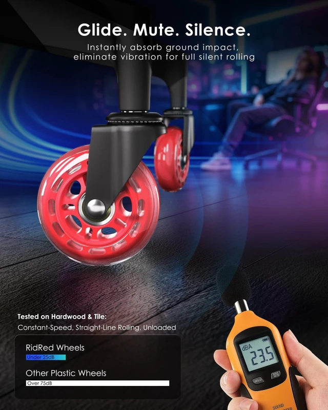Alt view image 5 of 7 - Gaming Chair Wheels - Heavy-Duty Office Chair Wheels - Replacement Rubber Casters- Universal Fit 3 Inch Chair Casters, Noise Free, Fits 98% Chair, for All Floor (Red)