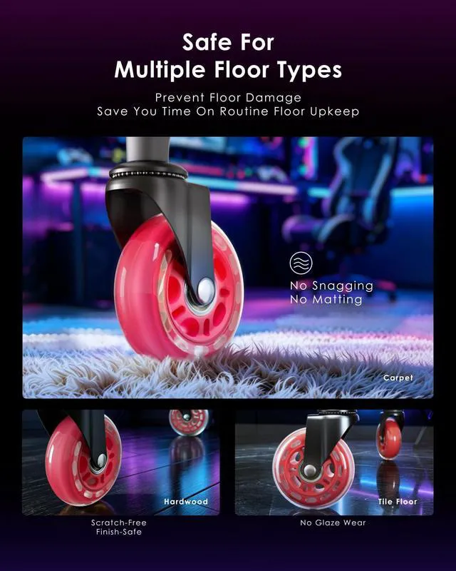 Alt view image 4 of 7 - Gaming Chair Wheels - Heavy-Duty Office Chair Wheels - Replacement Rubber Casters- Universal Fit 3 Inch Chair Casters, Noise Free, Fits 98% Chair, for All Floor (Red)