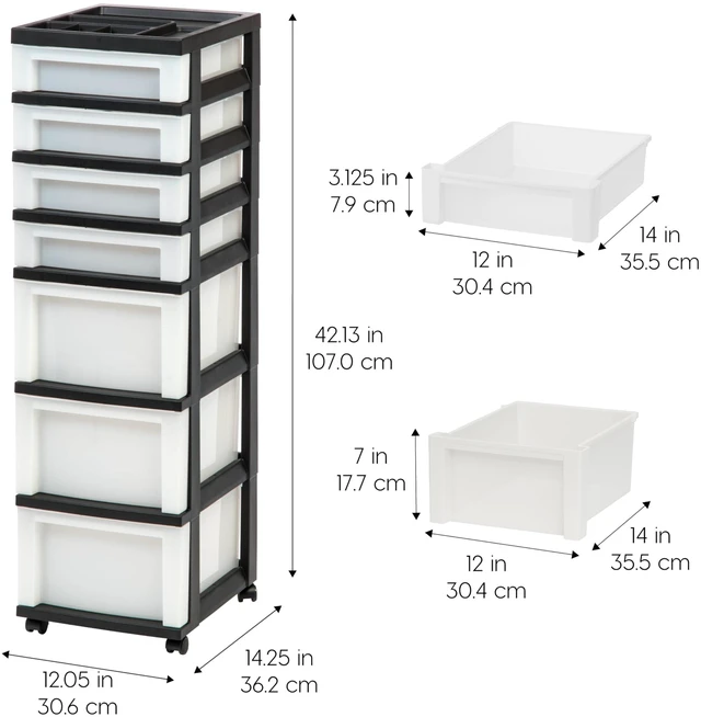 Alt view image 3 of 7 - 7-Drawer Rolling Storage Cart, Black/Pearl Keep classroom supplies, teacher essentials, craft materials, and learning tools organized with easy-access drawers