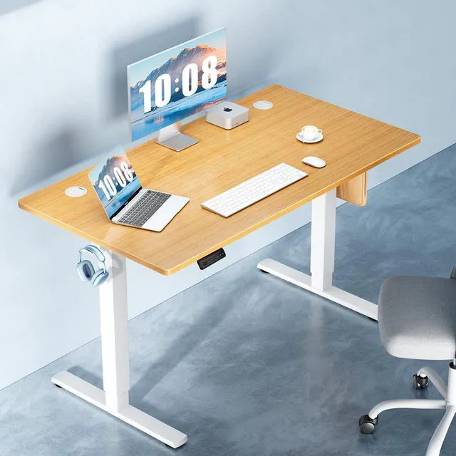 Alt view image 2 of 7 - 40 Inch Electric Standing Desk, Memory Adjustable Home Office Desk Sit Stand Up Desk for Work Home Office,Adjustable Desk, Rising Computer Table with Splice Board,Cable Management,Hook,Oak