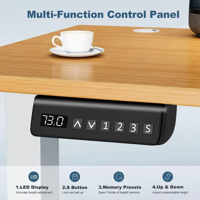 Alt view image 6 of 7 - 40 Inch Electric Standing Desk, Memory Adjustable Home Office Desk Sit Stand Up Desk for Work Home Office,Adjustable Desk, Rising Computer Table with Splice Board,Cable Management,Hook,Oak