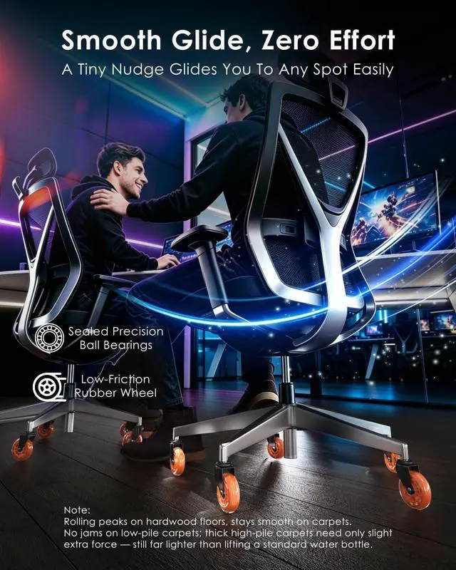 Alt view image 3 of 7 - Gaming Chair Wheels - Heavy-Duty Office Chair Wheels - Replacement Rubber Casters- Universal Fit 3 Inch Chair Casters, Noise Free, Fits 98% Chair, for All Floor