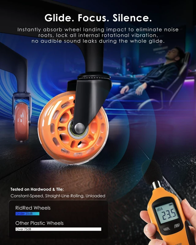 Alt view image 5 of 7 - Gaming Chair Wheels - Heavy-Duty Office Chair Wheels - Replacement Rubber Casters- Universal Fit 3 Inch Chair Casters, Noise Free, Fits 98% Chair, for All Floor