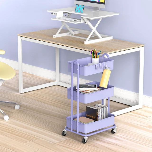 Alt view image 2 of 6 - 3-Tier Heavy Duty Metal Utility Rolling Cart, Purple
