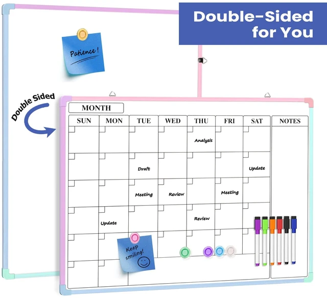 Alt view image 5 of 7 - Monthly Whiteboard Calendar for Wall, 24" x 18" Dry Erase Board with Plastic Frame, Hanging Dry Erase Calendar with 3 Mini Sticky Notes for Kitchen Planner, Memo, Home and Office, Colorful