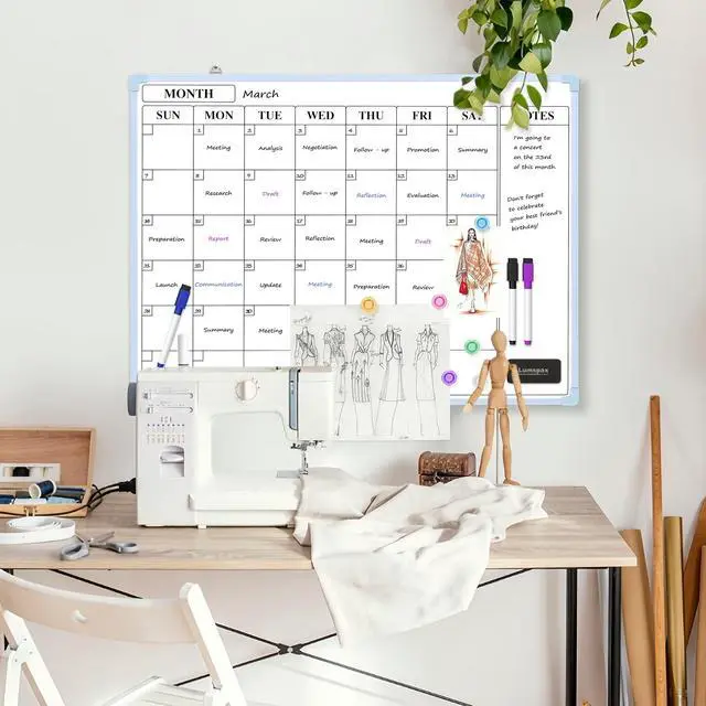Alt view image 2 of 7 - Monthly Whiteboard Calendar for Wall, 24" x 18" Dry Erase Board with Plastic Frame, Hanging Dry Erase Calendar with 3 Mini Sticky Notes for Kitchen Planner, Memo, Home and Office, Blue