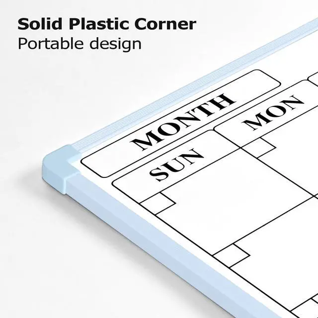 Alt view image 7 of 7 - Monthly Whiteboard Calendar for Wall, 24" x 18" Dry Erase Board with Plastic Frame, Hanging Dry Erase Calendar with 3 Mini Sticky Notes for Kitchen Planner, Memo, Home and Office, Blue