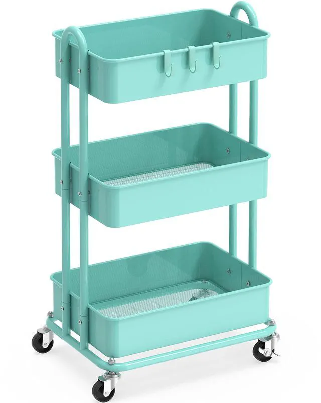 Main image of 3-Tier Heavy Duty Metal Utility Rolling Cart, Turquoise
