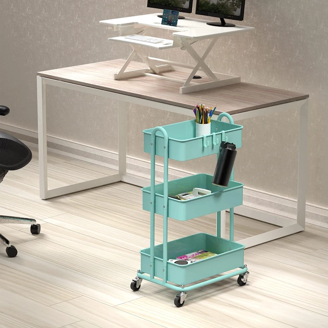 Alt view image 2 of 6 - 3-Tier Heavy Duty Metal Utility Rolling Cart, Turquoise
