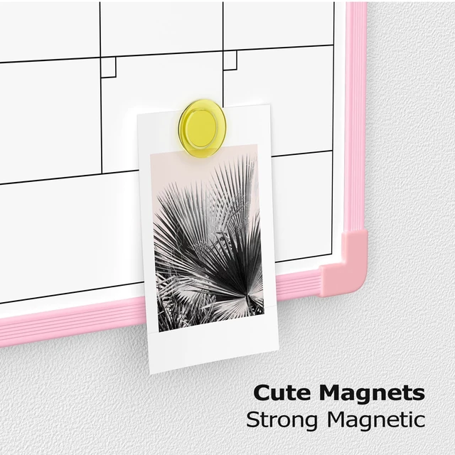 Alt view image 6 of 7 - Monthly Whiteboard Calendar for Wall, 24" x 18" Dry Erase Board with Plastic Frame, Hanging Dry Erase Calendar with 3 Mini Sticky Notes for Kitchen Planner, Memo, Home and Office, Pink